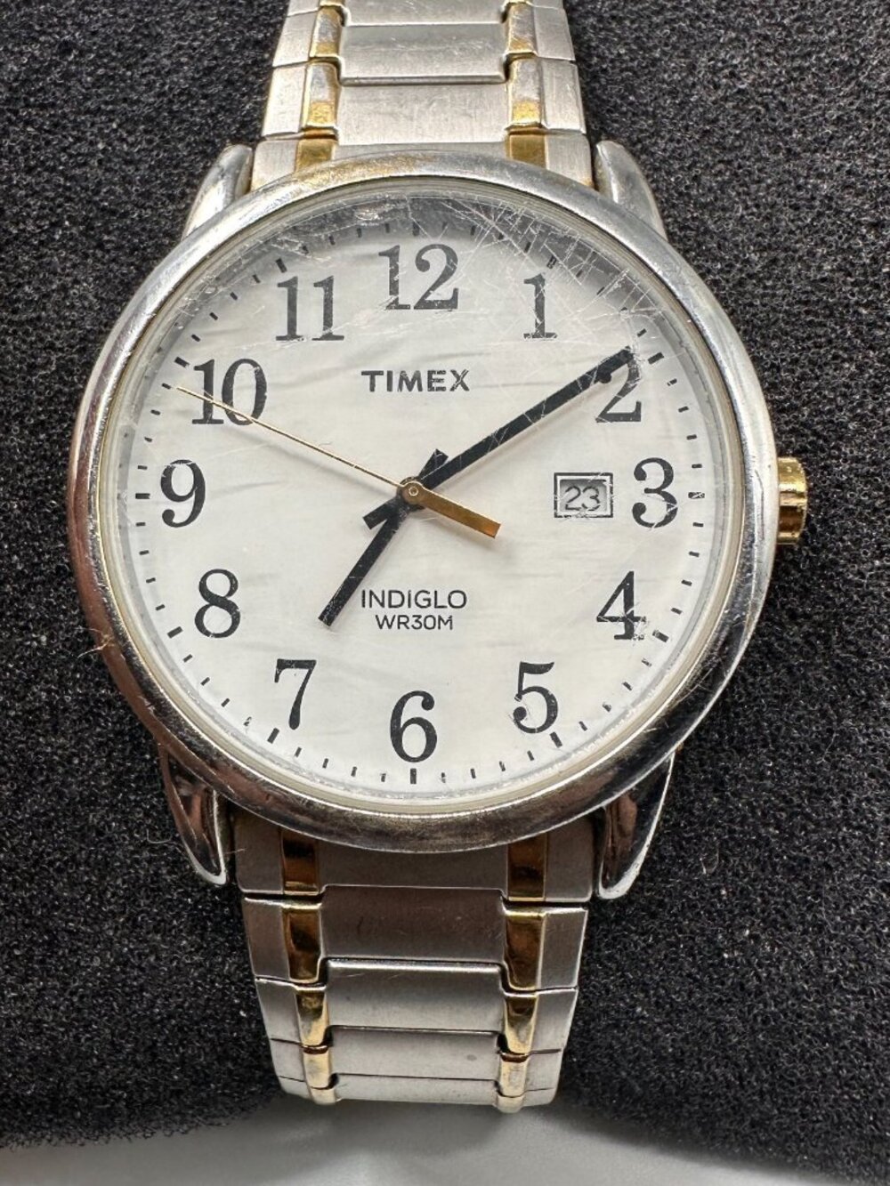 Timex Easy Reader Watch Men Two Tone Indiglo Dial Stretch Band New Battery